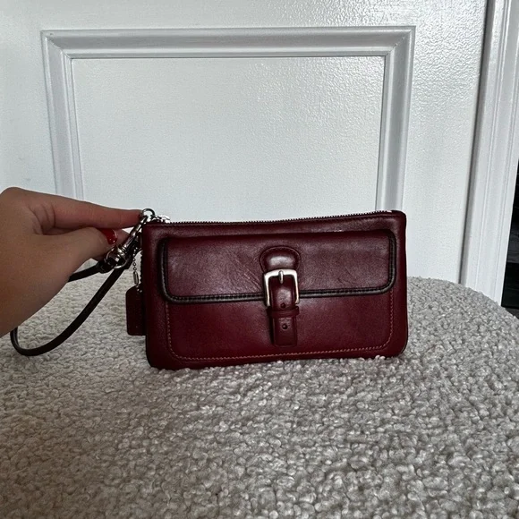 Coach Burgundy Leather Wristlet with Buckle - Picture 2 of 7